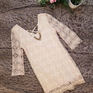 Chelsea & Violet Crocheted Cream Dress